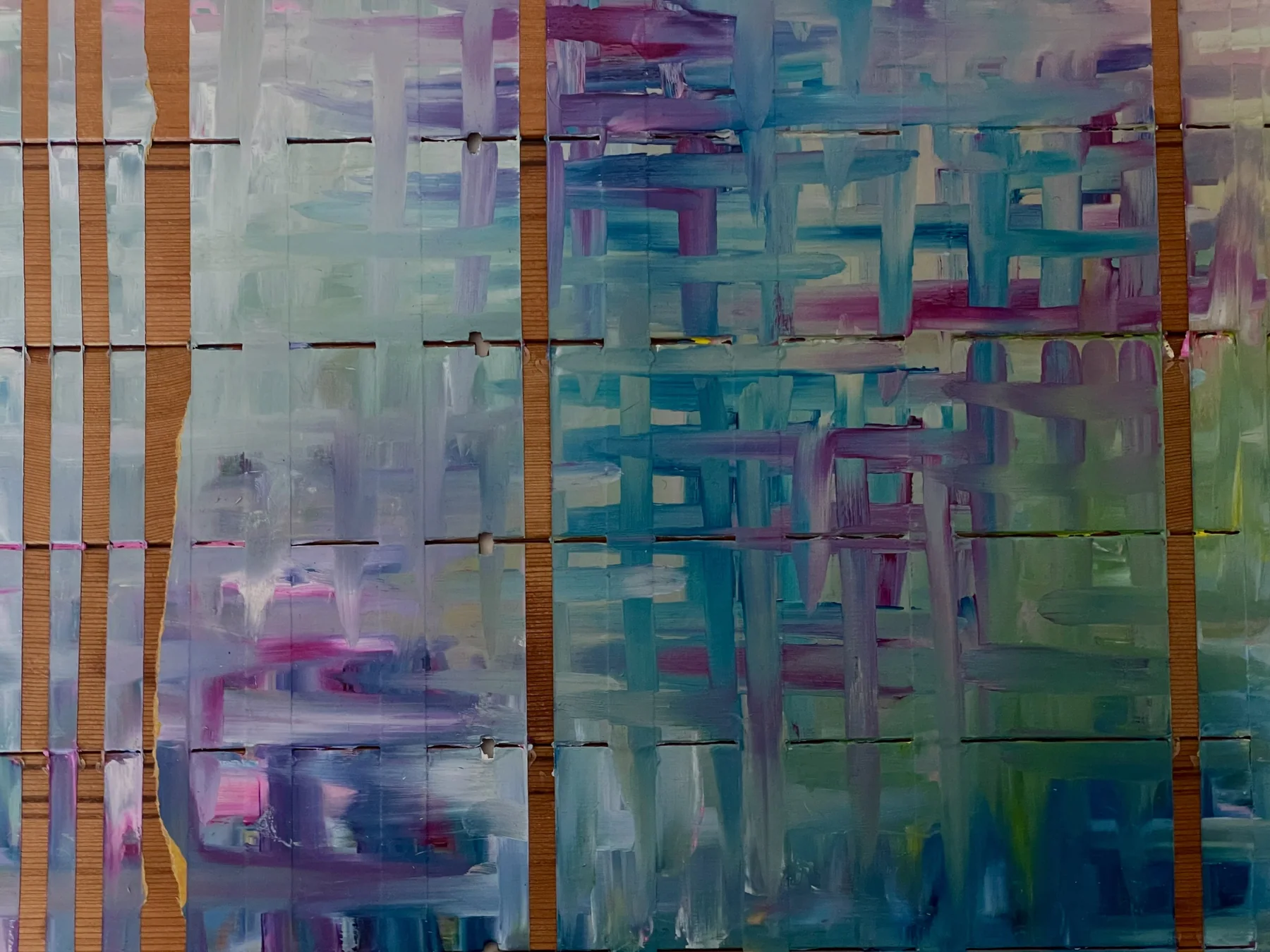 Expressive abstract painting in vivid layered colours